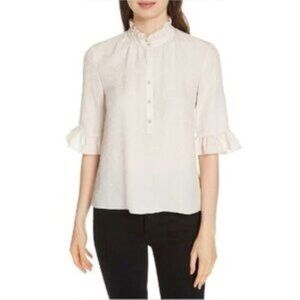 Rebecca Taylor Hammered‎ Silk Ruffle Top Size 4 Ivory